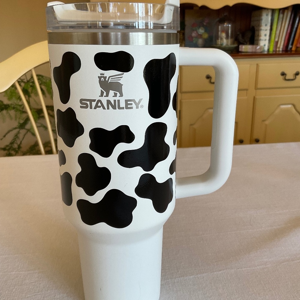 White with cow print 40oz Stanley Tumbler